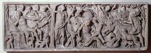 Voorzijde van een sarcofaag die de dood van Adonis afbeeldt, Romeins, 2e eeuw (marmer) door Unbekannt