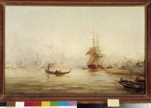 Galeien en gondels in het bassin (Venetië?) Schilderij door Paul Bistagne (1850-1886) door Unbekannter Künstler