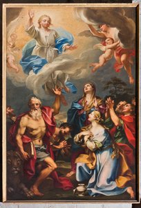 Genua, Duomo (Sint-Laurenskathedraal), binnen, zuidelijke zijbeuk, zuidelijke muur: "De Hemelvaart met Sint-Hieronymus, de Magdalena en heiligen" (circa 1694) door Unbekannter Künstler