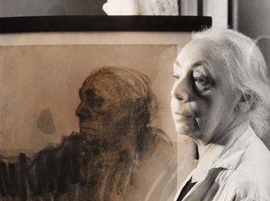Duitse schilder, graficus en beeldhouwer Kaethe Kollwitz, Duitsland rond 1940 (zwart-wit foto) door Unbekannter Künstler