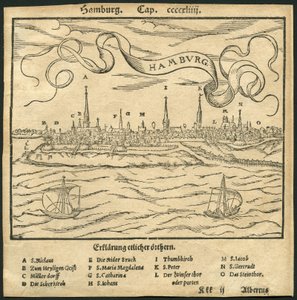 Duitsland, Hamburg, uitzicht op de stad, op de voorgrond de Elbe rivier door Unbekannter Künstler