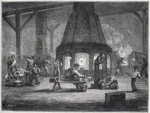 Glasblazen in de tweede helft van de 19e eeuw: kinderen aan het werk, ca. 1880 (gravure) door Unbekannter Künstler
