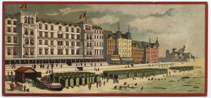 Grand hotels: buitenaanzicht van het Hotel de la Plage in Oostende, België - Kaart van een serie die de hotels van de 