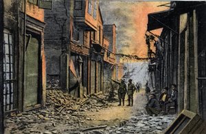 Griekenland, Saloniki (of Thessaloniki): uitzicht op Tunsky Street gedeeltelijk verwoest, waarschijnlijk na de brand van 1917 - Ansichtkaart 1914-1918
