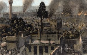 Griekenland, Saloniki (of Thessaloniki): uitzicht op de bovenstad deels verbrand, waarschijnlijk tijdens de brand van 1917 - Ansichtkaart 1914-1918