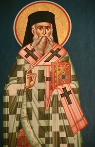 Grieks-orthodoxe icoon die een heilige bisschop uitbeeldt Thessaloniki Griekenland door Unbekannt
