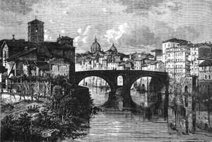 Geschiedenis van het oude Rome. Het eiland Tiberina op de rivier de Tiber Rome