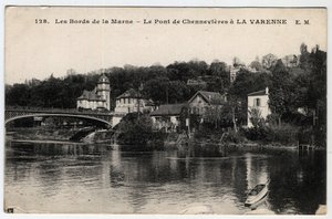 Ile de France, Val de Marne (94), La Varenne: de oevers van de Marne en de brug van Chennevieres, met het kasteel des Rets - Ansichtkaart gedateerd 1910-1919 door Unbekannt