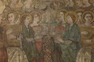 Interieur. Noordelijke kruising. Altaar (Altar de las pinturas murales). Oorspronkelijk uit de hoofdkapel. Muurschilderingen (fresco?). Detail. Eind 14e eeuw.