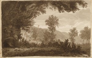 Italiaans landschap met grot ingang door Unbekannter Künstler