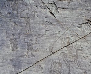 Italië, regio Lombardije, Valcamonica, close-up van rotstekeningen in Naquane Nationaal Park door Benjamin Baud