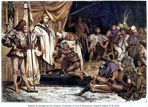 Jean de Bethencourt, Normandische heer, Baron de Saint Martin le Gaillard, veroverde en christelijkte de Canarische Eilanden in januari 1405, uit het tijdschrift 