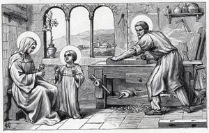 Jezus dient Maria. Alfabet van het kind Jezus. Editie van 1932. Houtsneden gesigneerd H G. Privécollectie