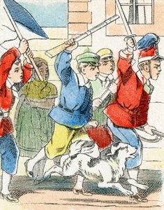 Spel: Aanval - Alfabet - Kindervermaak - Beeld van Epinal, populaire serie ca. 1890 (illustratie)