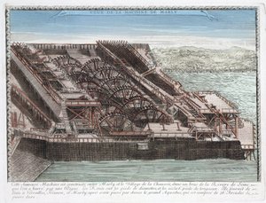 De machine van Marly door Rennequin die werd gebruikt om water uit de Seine naar Versailles te pompen via het aquaduct van Marly, om de parken van de kastelen van Marly en Versailles van water te voorzien door Unbekannt