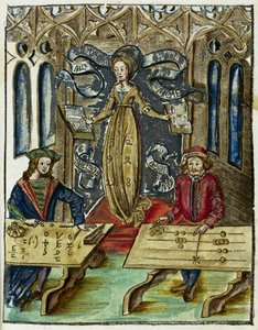 De wiskundige instrumenten in de 16e eeuw: snelheid van berekening tussen Pythagoras (580-500 v.Chr.) en Boëthius (480-524), Pythagoras gebruikt zijn telraam (abacus) en Boëthius gebruikt algoritmen