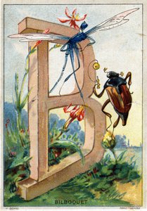 Letter B zoals Bilboquet. Artistiek alfabet van de heer Marinier. Uitgegeven door Henry Sicard, eind 19e eeuw. Reclamechromolithografieën voor producten verkocht in apotheken. Afm: 12,5 x 9 cm door Unbekannt