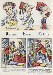 Letter D, E en F: danser, kruidenier en infanterie. Alfabet van het Oosterse Verhaal. Imaging van Epinal, circa 1890. Populaire serie. door Unbekannt