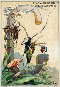 Letter G zoals Galop. Artistiek alfabet van Mr. Marinier. Uitgegeven door Henry Sicard, eind 19e eeuw. Reclamechromolithografieën voor producten verkocht in apotheken. door Unbekannt