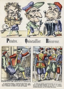 Letter P, Q en R: schilder, ijzerwaren en hersteller. Alfabet van het Oosterse Verhaal. Imaging van Epinal, circa 1890. Populaire serie.