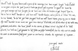 Brief van koning Edward VI op 9-jarige leeftijd aan zijn oom, Edward Seymour, waarin hij hem feliciteert met de overwinning op de Schotten in de slag bij Pinkie op 10 september door Unbekannt