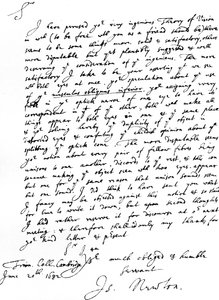 Brief van Sir Isaac Newton aan William Briggs, M.D., geschreven vanuit Trinity College, Cambridge, 20 juni