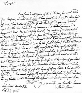Brief geschreven door David Hume aan Richard Davenport over de grote moeilijkheden van zijn relatie met Jean-Jacques Rousseau, 8 juli door Unbekannt