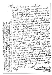 Brief geschreven door Oliver Cromwell aan Lord Fairfax om hem te feliciteren met zijn voorspoed en de verovering van Wexford, Ierland aan te kondigen