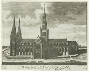 Lichfield Cathedral - Zuidaanzicht: gravure, nd [?18e eeuw] door Unbekannt
