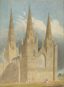 Lichfield Kathedraal - Westfront: aquarel, nd [ca. 1840] door Unbekannt