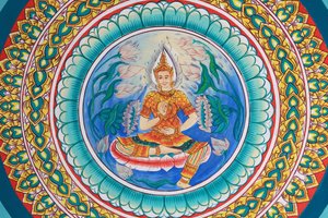 Leven van Boeddha. Plafondkunstwerk dat het leven van Boeddha uitbeeldt. Wat Inpeng. Vientiane. Laos, 20151029, Vientiane, Laos door Unbekannt
