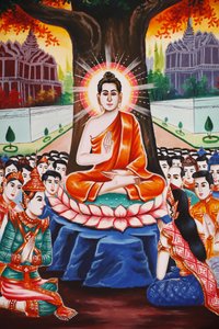 Leven van de Boeddha. Onderwijs aan de mensen elke avond, Siem Reap, Cambodja
