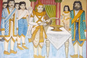 Leven van de Boeddha Prins Siddhartha Gautama werd een kampioen in zwaardvechten, worstelen en boogschieten, Siem Reap, Cambodja door Unbekannt