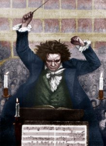 Ludwig van Beethoven dirigeert met baton - door Katzaroff. Duitse componist door Unbekannt