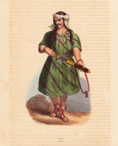 Man van de Karen stam (Karene of Karyang) (Birma, Myanmar) - Man van de Karen (Karian) stam uit Zuid-Birma - Handgekleurde houtsnede uit “Mores, Uses et Costumes de tous les Peoples du Monde, Asia,” door Auguste Wahlen, pseudoniem van Jean Francois Nicol door Unbekannter Künstler