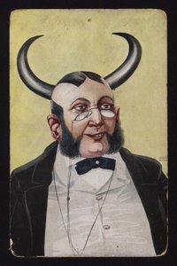 Man met duivel of demon hoorns