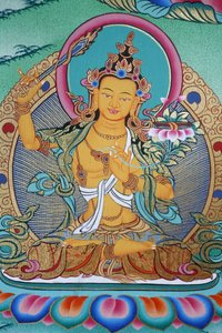 Manjushri, godheid van kennis. Kopan klooster, Kathmandu, Nepal
