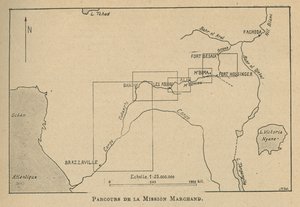 Kaart met de route van de Marchand-missie in 1898 door Unbekannt