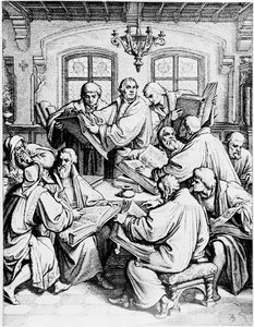 Maarten Luther vertaalt de Heilige Bijbel van Latijn naar Duits