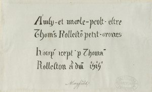 Mayfield Kerk - Inscriptie voor Thomas Rolleston: pentekening, nd [?18e eeuw] door Unbekannt