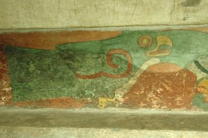 Mexico, Mexico-Stad, Teotihuacan (1e eeuw na Christus), Tempel van Jaguars, fresco van papegaai door Unbekannt