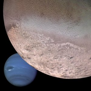 Montage van Neptunus en zijn maan Triton