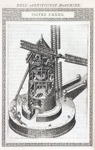 Graanmolen, doorsnede die de werking toont