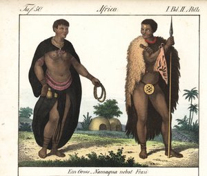 Nama paar (Zuid-Afrika). Lithografie voor het boek: “Galerie complete en tableaux fideles des peuples d