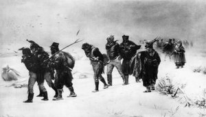 Napoleontische Oorlog van 1812, terugtocht van het Franse leger in 1812, naar een schilderij van Pryanishnakov door Unbekannt