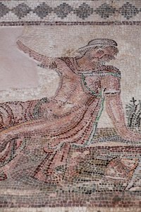 Narcissus kijkt naar zijn reflectie in een waterpoel - Paphos mozaïeken, Huis van Dionysos - Eind 2e eeuw na Christus - Cyprus - Contemplatie van Narcissus boven een bassin - Mozaïeken van Paphos, Huis van Dionysos - Eind 2e eeuw na Christus - UNESCO-site,