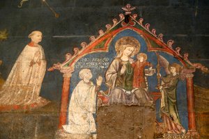 Notre Dame de Clermont kathedraal, Clermont-Ferrand, Frankrijk, St. Joris kapel (laat 13e eeuw), Fresco (detail) door Unbekannt