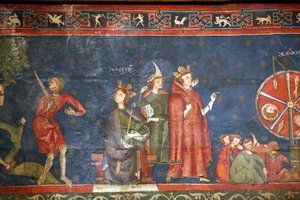 Notre Dame de Clermont kathedraal, Clermont-Ferrand, Frankrijk, St. Joris kapel (laat 13e eeuw), Fresco (detail)