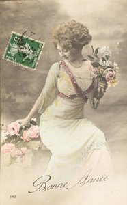 Gelukkig nieuwjaar, wens, vrouw Belle Époque door William M. Timlin