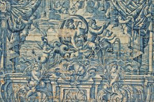 Oporto, Se Katholieke Kathedraal (oorspr. 12e eeuw), azulejos, handgeschilderde blauwe tegels
